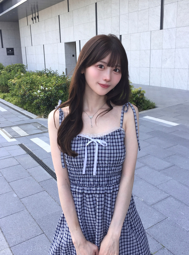 チェック柄ショルダーリボンシャーリングキャミソールワンピース[tg964