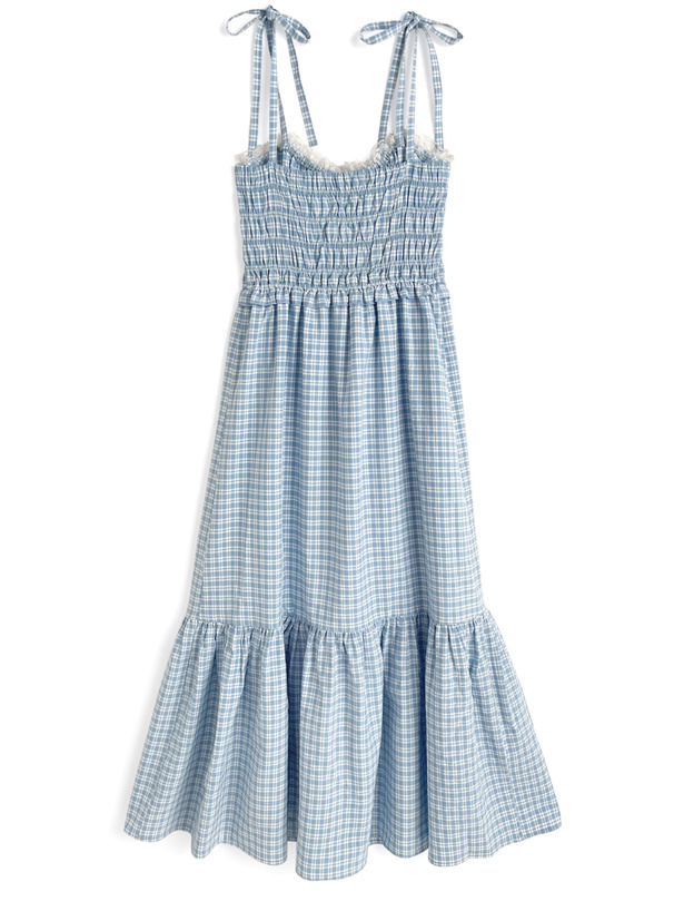 チェック柄ショルダーリボンシャーリングキャミソールワンピース