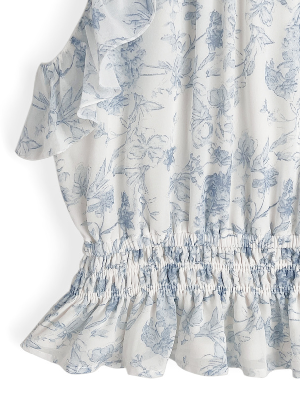 花柄シアーアメスリフリルリボントップス