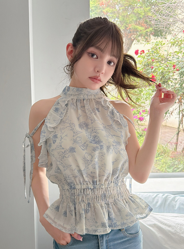 花柄シアーアメスリフリルリボントップス[tg965a] | レディース