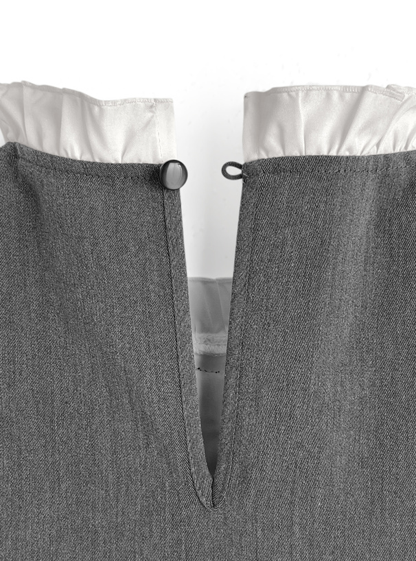 配色フリルリボンノースリーブミニワンピース