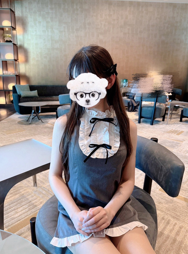 配色フリルリボンノースリーブミニワンピース