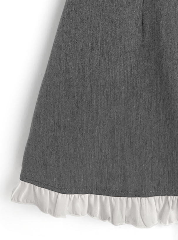 配色フリルリボンノースリーブミニワンピース