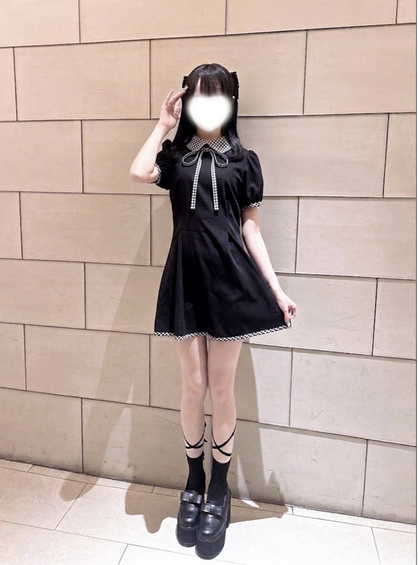 リボンタイ付きギンガムチェック柄ミニワンピース