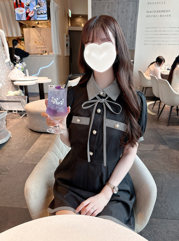 リボンタイ付き千鳥柄ミニワンピース
