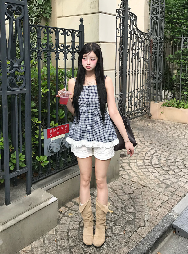 入園 入学 3点セット　ハンドメイド　ベアチェック柄　レッド　両面フリル チェック柄レースフリルキャミソールチュニック[tg988] | レディース