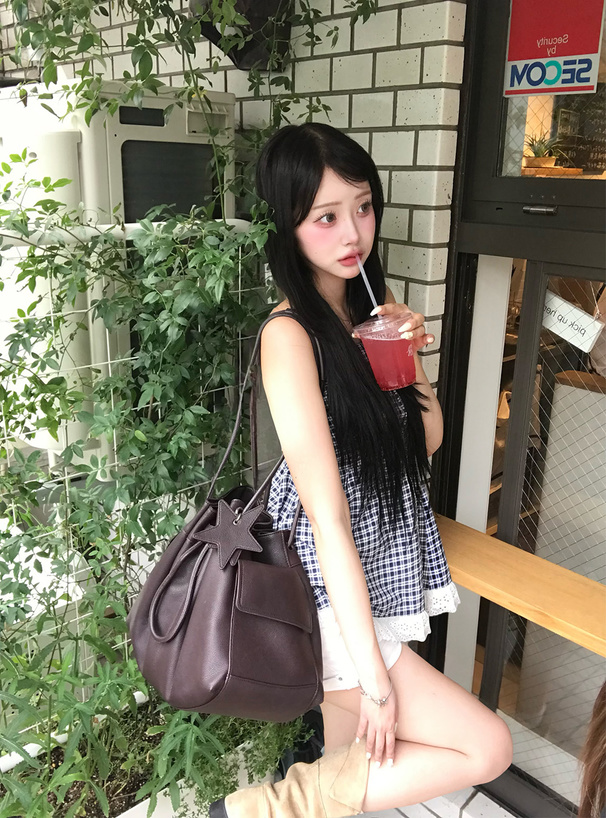 チェック柄レースフリルキャミソールチュニック