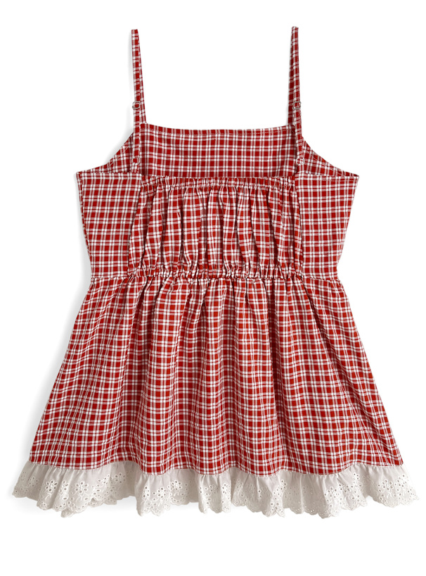 チェック柄レースフリルキャミソールチュニック