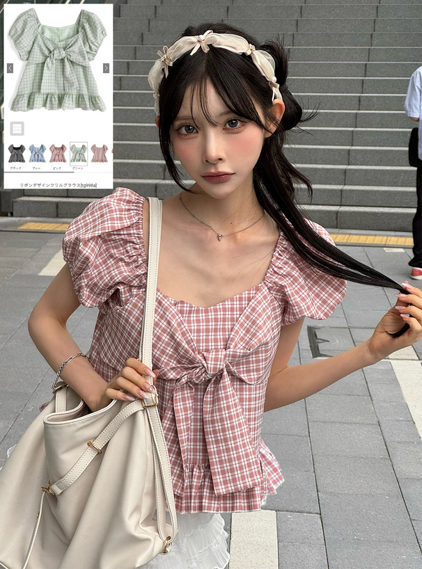 リボンデザインフリルブラウス