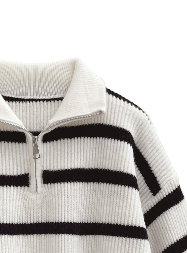 ボーダー柄ハーフジップニットトップス[th001] | レディース