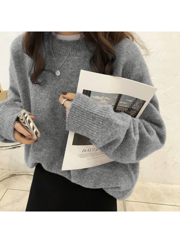 ラウンドネックオーバーニットトップス