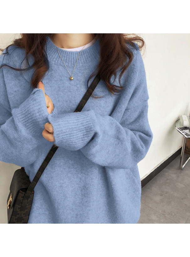 ラウンドネックオーバーニットトップス