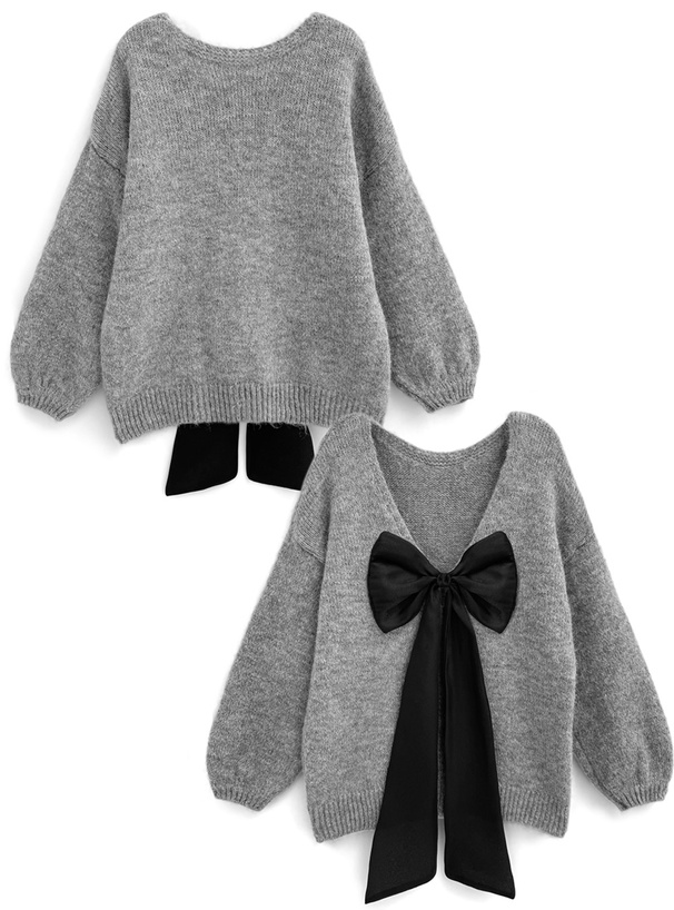 バックオープンリボンニットトップス