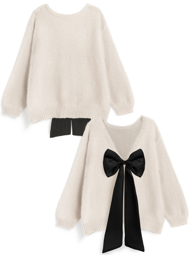 バックオープンリボンニットトップス