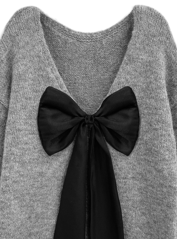 バックオープンリボンニットトップス