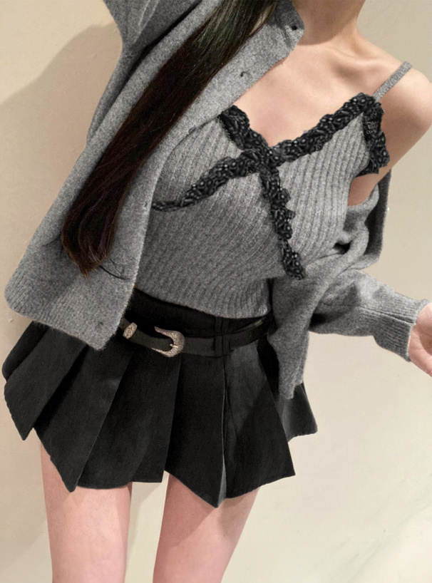 andmaryきクロシェキャミ＋カーディガン セットアップ（グレー） andmaryきクロシェキャミ＋カーディガン セットアップ（グレー