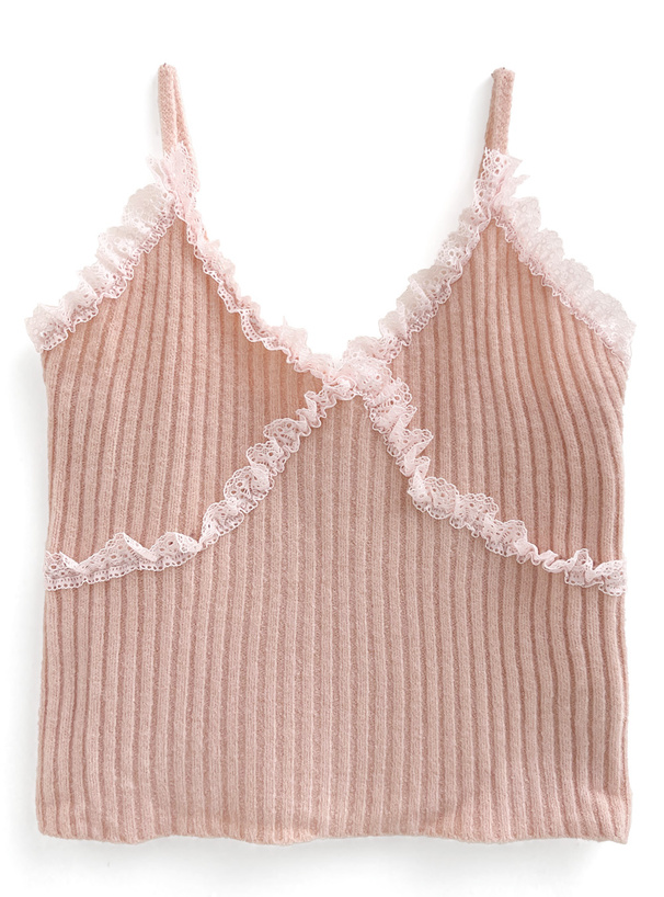 カーディガン×レースキャミソールニットアンサンブル