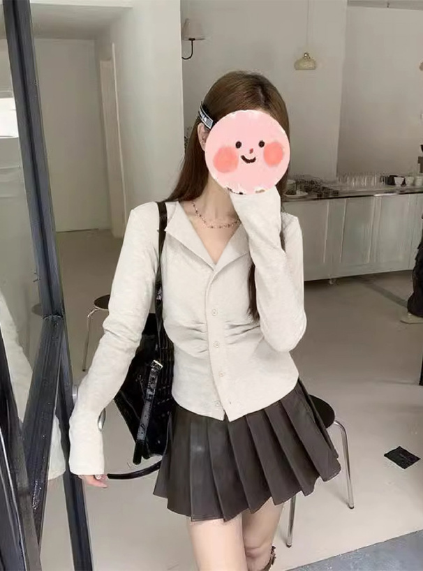 オープンカラーフロントギャザートップス