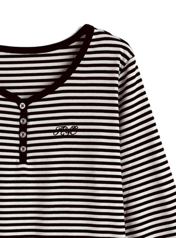 オールド CELINE ヘンリーネック カットソー ボーダー 刺繍 Lサイズ