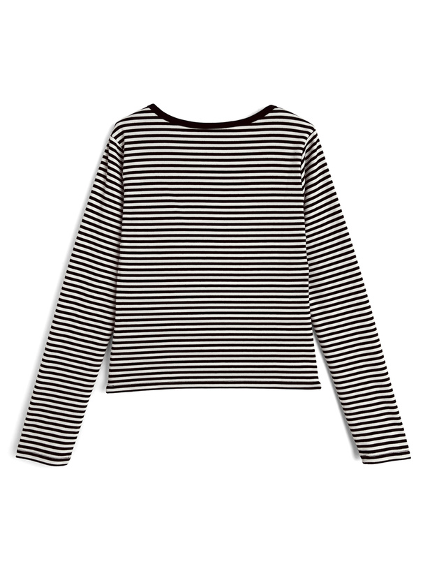 ロゴ刺繍ボーダー柄ヘンリーネックトップス[th011] | レディース