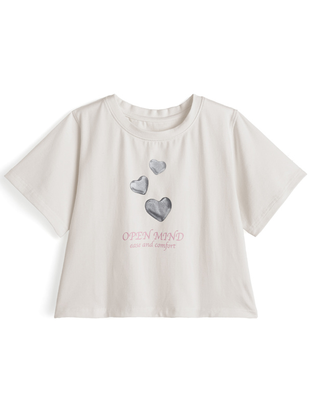 ハートロゴプリントショート丈Tシャツ