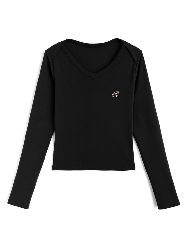 Vネックロゴ刺繍トップス