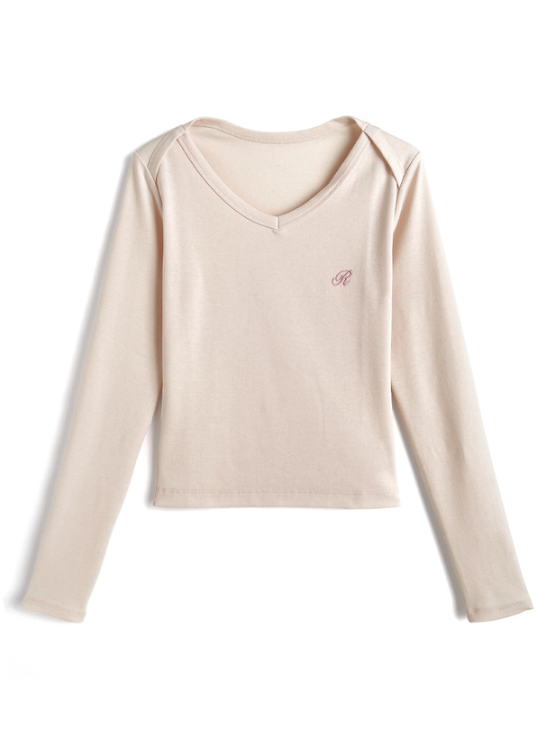 Vネックロゴ刺繍トップス