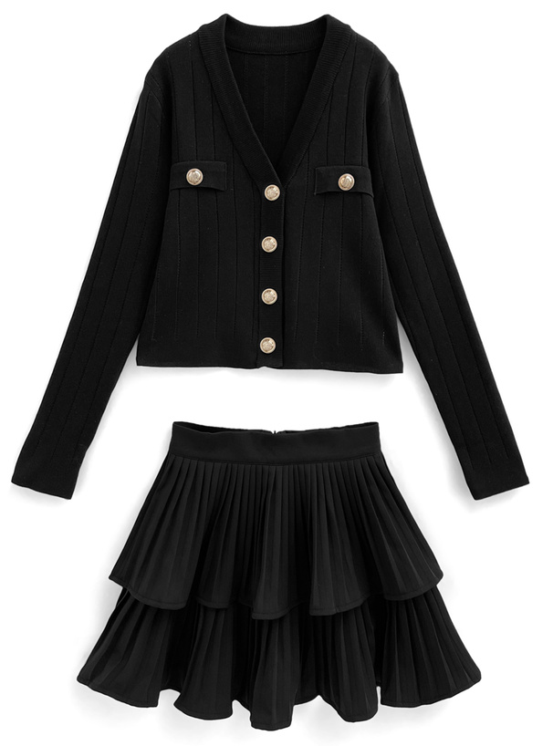 カーディガン×ティアードミニスカートセットアップ[th020