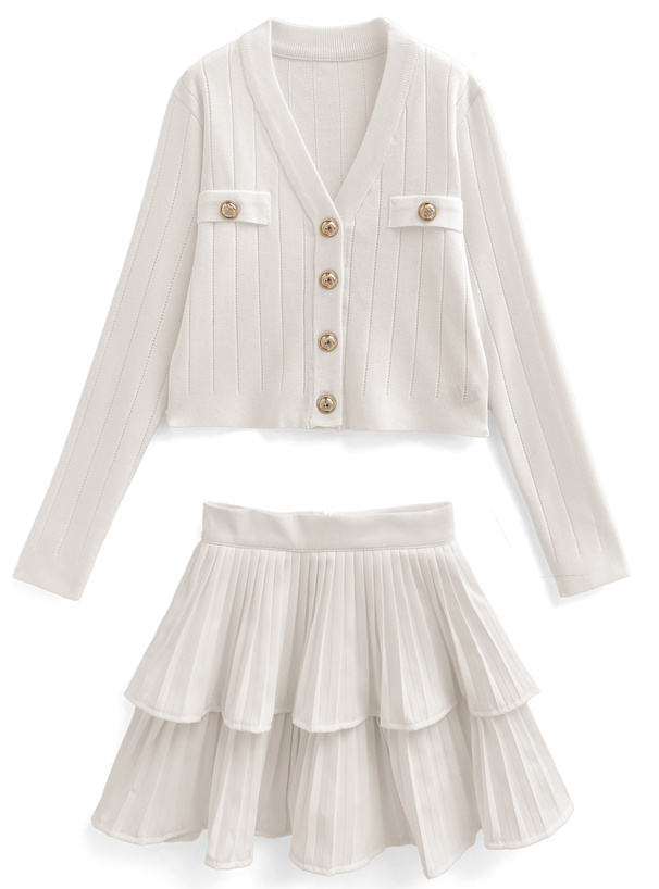 カーディガン×ティアードミニスカートセットアップ