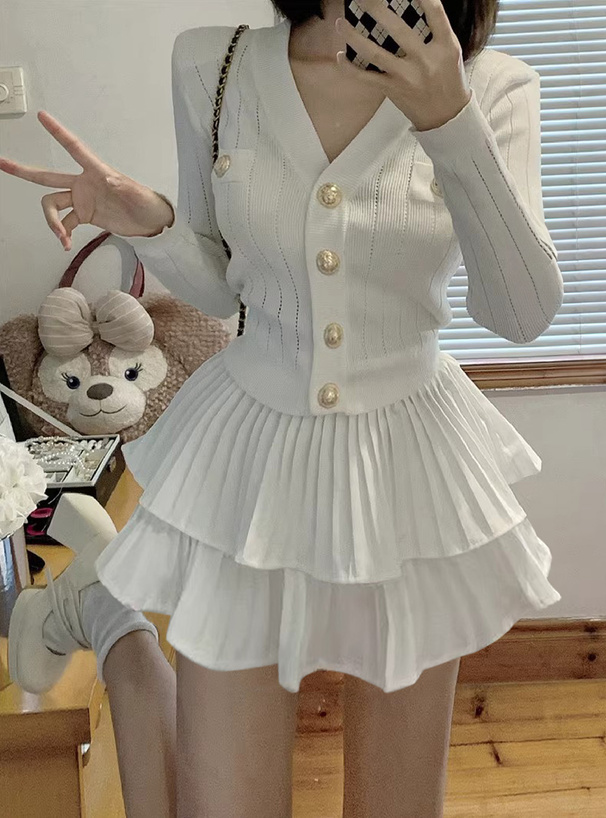 カーディガン×ティアードミニスカートセットアップ