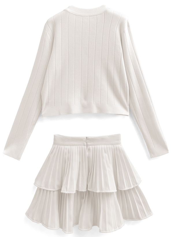 カーディガン×ティアードミニスカートセットアップ