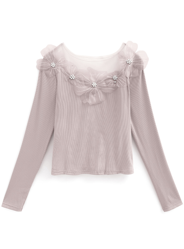 シアーフラワーパールリブトップス