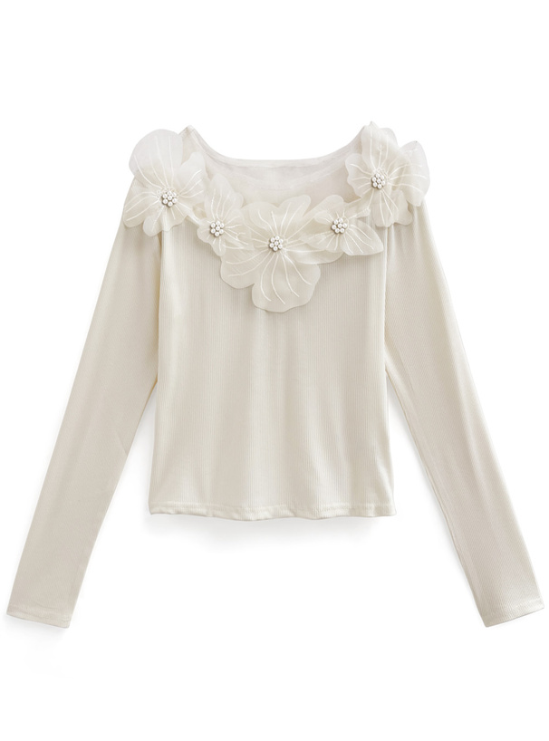 シアーフラワーパールリブトップス