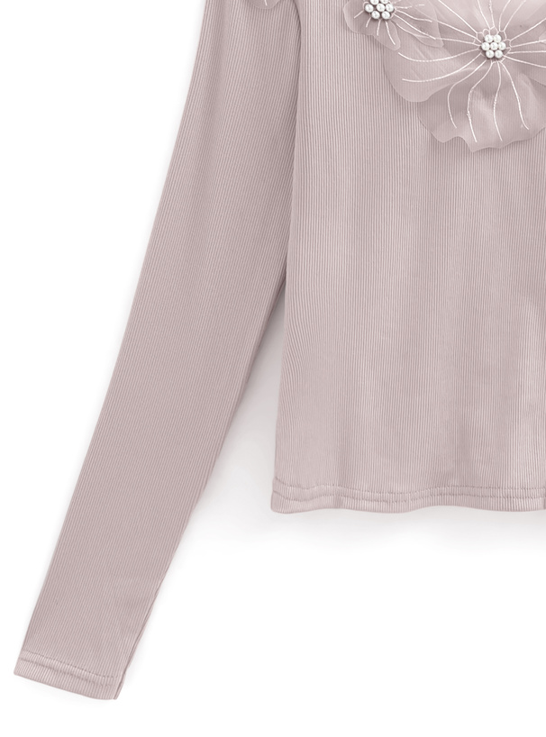 シアーフラワーパールリブトップス