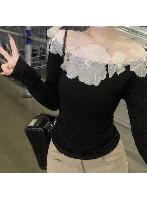 シアーフラワーパールリブトップス