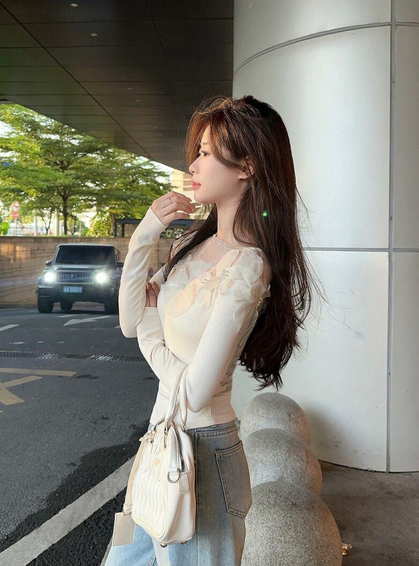 シアーフラワーパールリブトップス