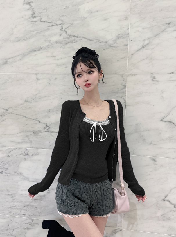 【アリスアンドザパイレーツ】 リボンレースカーディガン　ブラック 2022 PIRATES A/Wニット | BABY, THE STARS SHINE BRIGHT