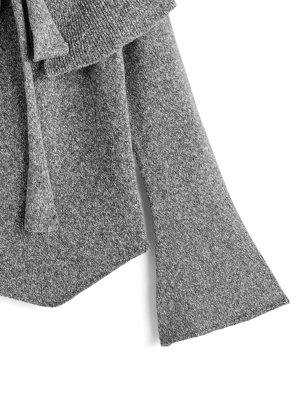 ビッグカラーリボンオフショルダーアシンメトリーニットトップス