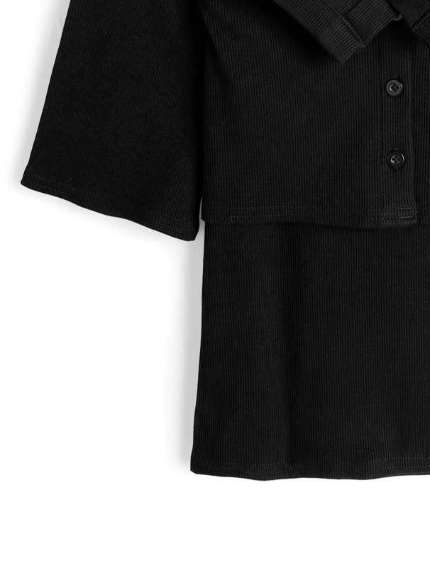 ショルダーオープンレイヤード風リブトップス