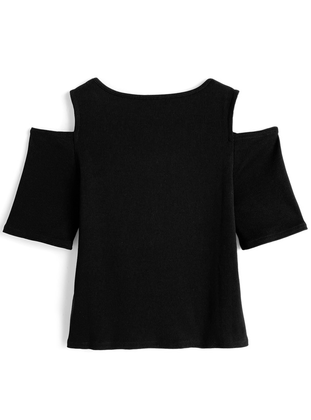 ショルダーオープンレイヤード風リブトップス