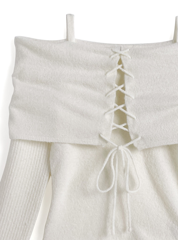 レースアップオフショルダーニットトップス