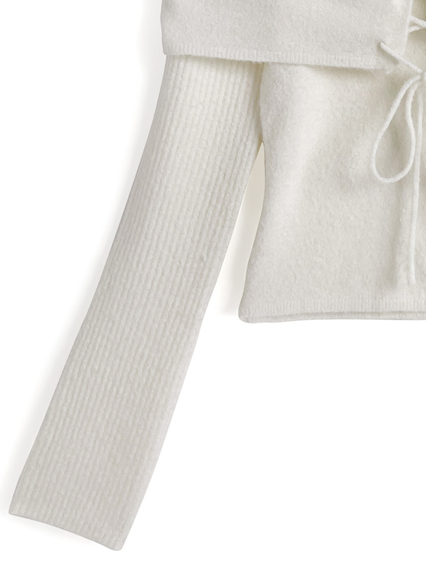 レースアップオフショルダーニットトップス