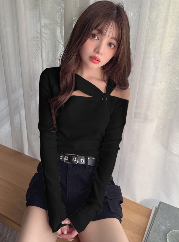 カットアウトツイストニットトップス