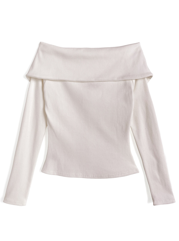 ビッグカラーフロントストラップオフショルダートップス