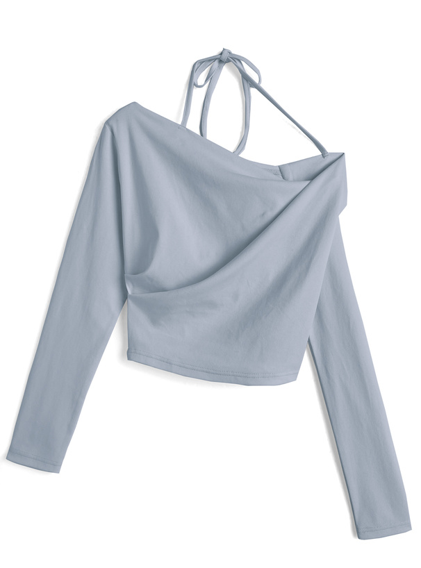 ワンショルダーホルターネックドレープトップス