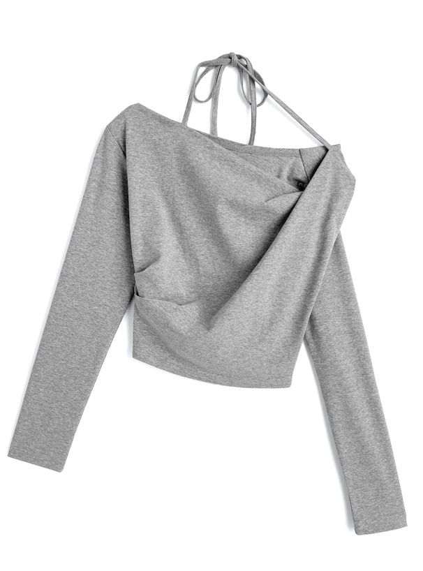 ワンショルダーホルターネックドレープトップス