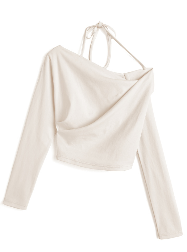 ワンショルダーホルターネックドレープトップス