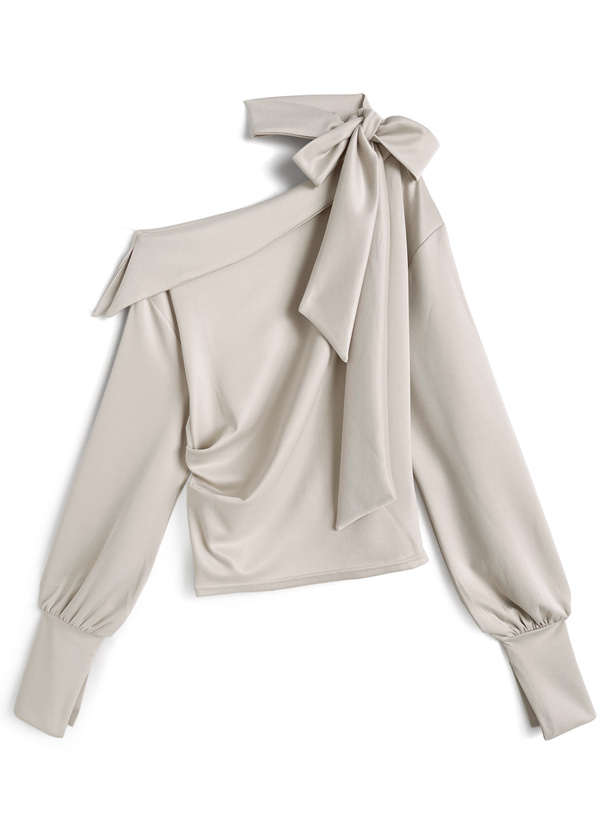 ネックリボンアシンメトリーワンショルダートップス