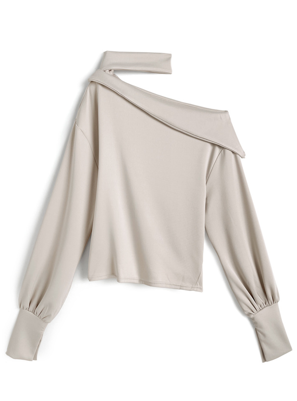 ネックリボンアシンメトリーワンショルダートップス