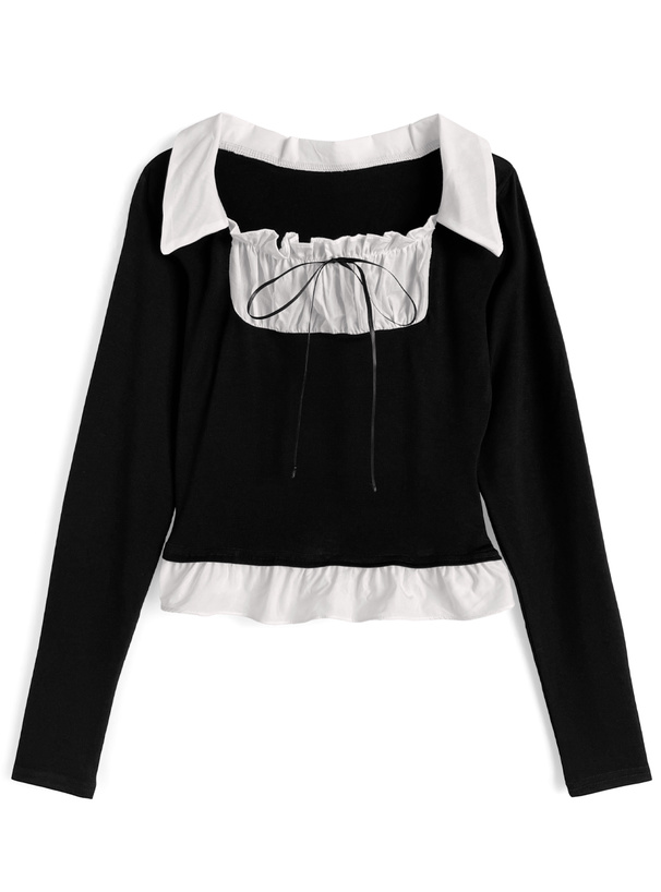 シャツドッキングリボンフリルトップス